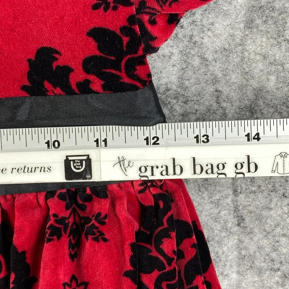 Hartstrings Dress Girls 7 Red Black Velvet Palampore Floral Ribbon Cotton Party
